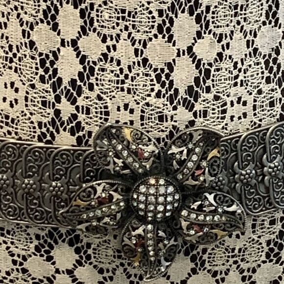 Vintage Silver Stretch Elegant rhinestone, Floral Buckle Belt main image 15